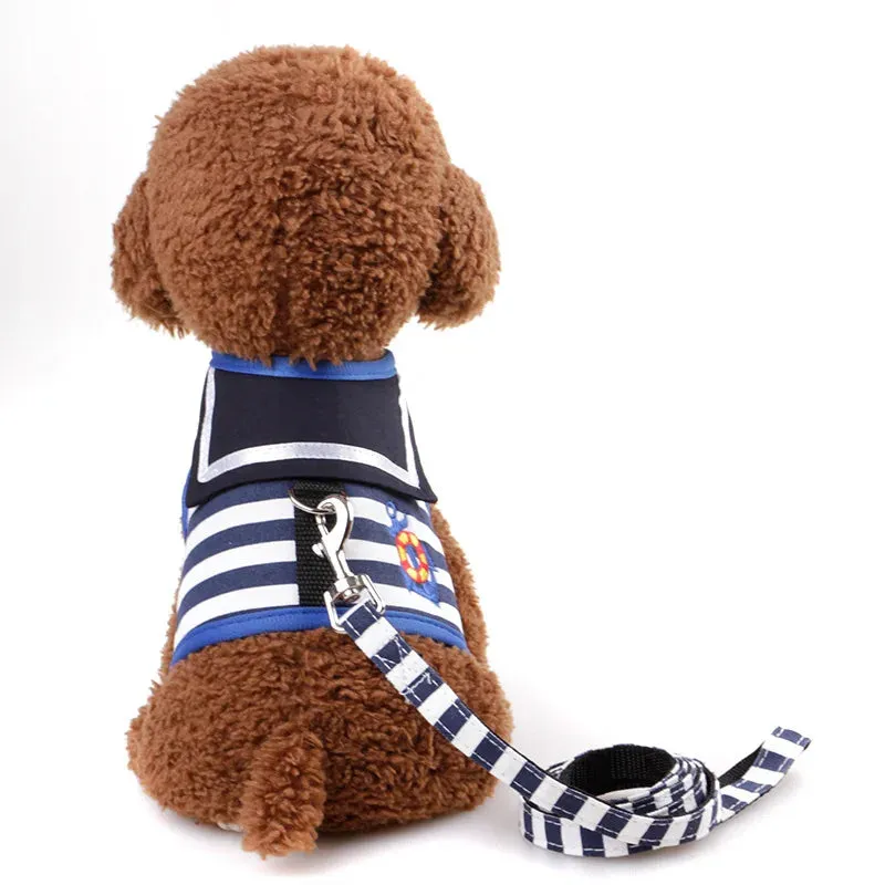 Dog Collar Harness with Leash - Adjustable Navy Suit for Small to Medium Dogs and Cats