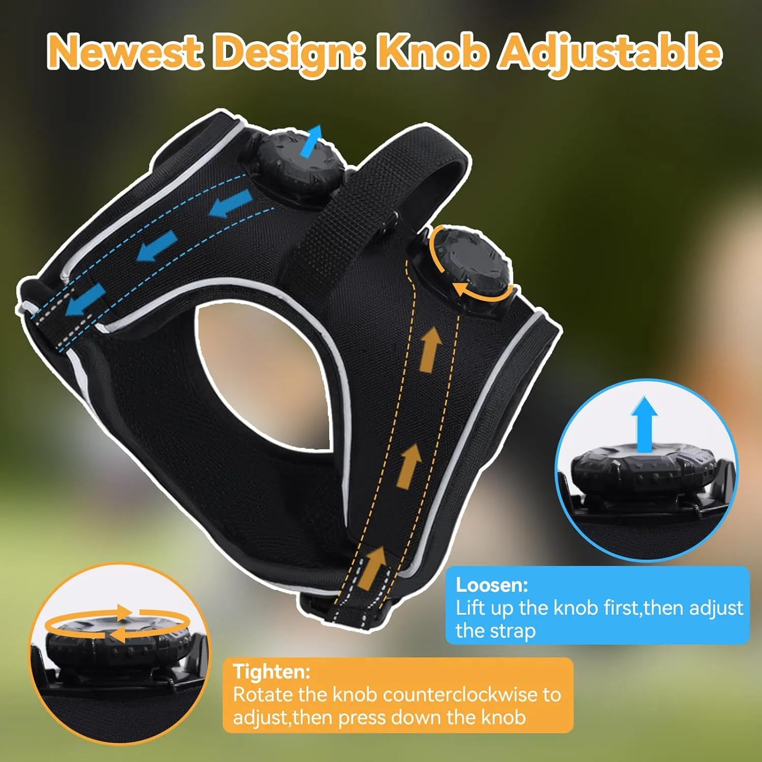Dog Harness Knob Adjustment - MOOECKOM Soft and Reflective Puppy Harness, Dog Harness for Small Size Dogs Training, Walking (Size:S)