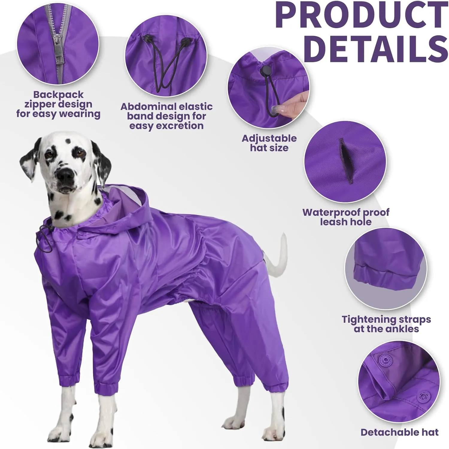 Dog Rain Jacket for Large Dogs, Waterproof Dog Raincoats with Clear Hooded for Large Dogs, Full Body Rain Caot, Poncho, Rainwear, Golden Retriever, Weimaraner (Purple XXL)