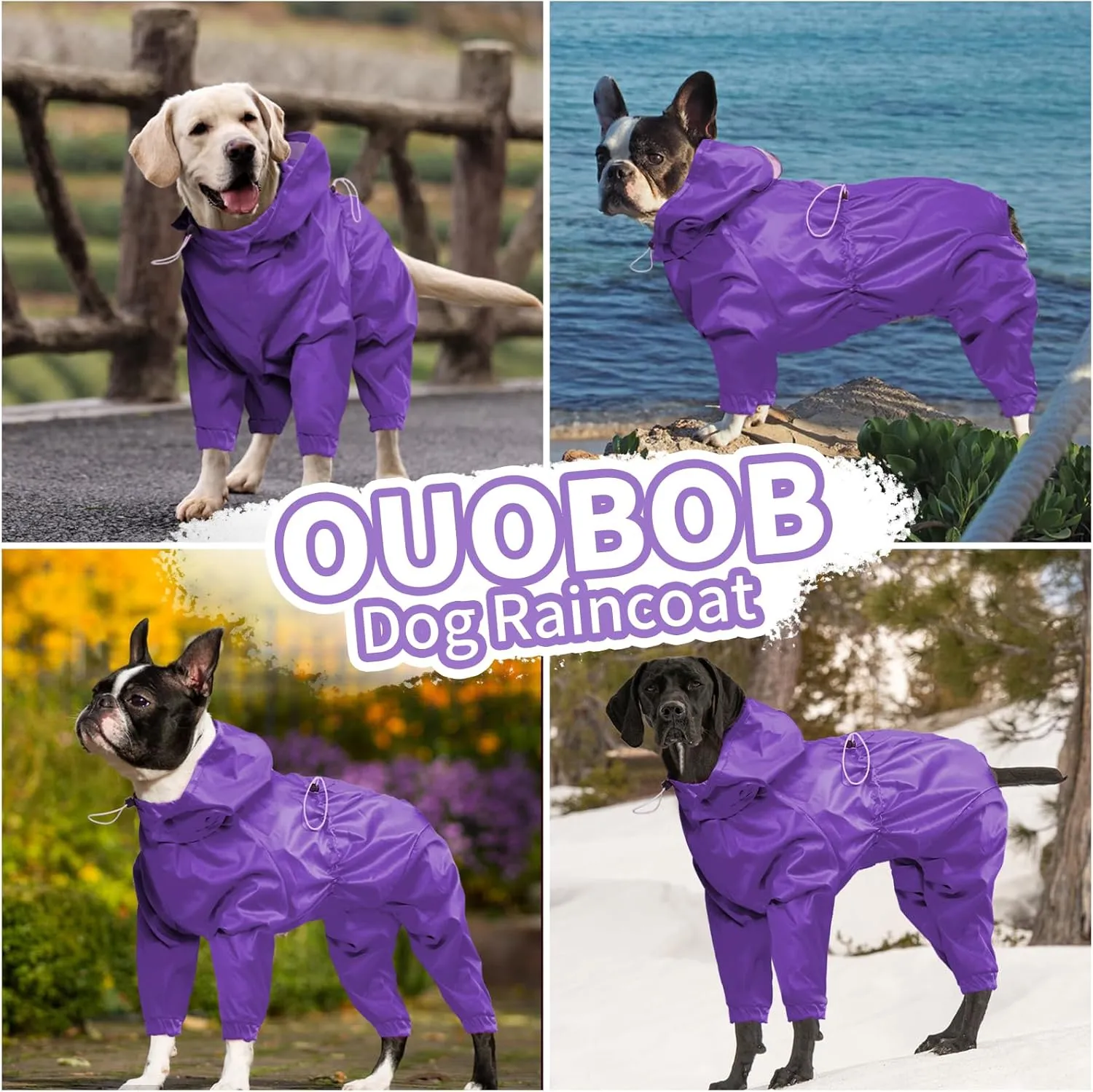 Dog Rain Jacket for Large Dogs, Waterproof Dog Raincoats with Clear Hooded for Large Dogs, Full Body Rain Caot, Poncho, Rainwear, Golden Retriever, Weimaraner (Purple XXL)