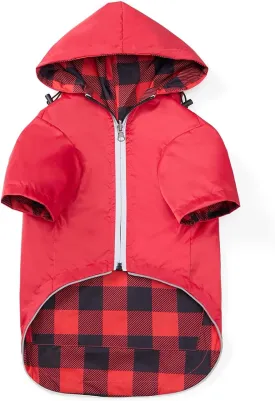 Dog Raincoat Dogs Waterproof Reversible rain Jacket Dog Small Medium Breeds Reflective Zipper Storage Pocket Harness Hole - Red - M