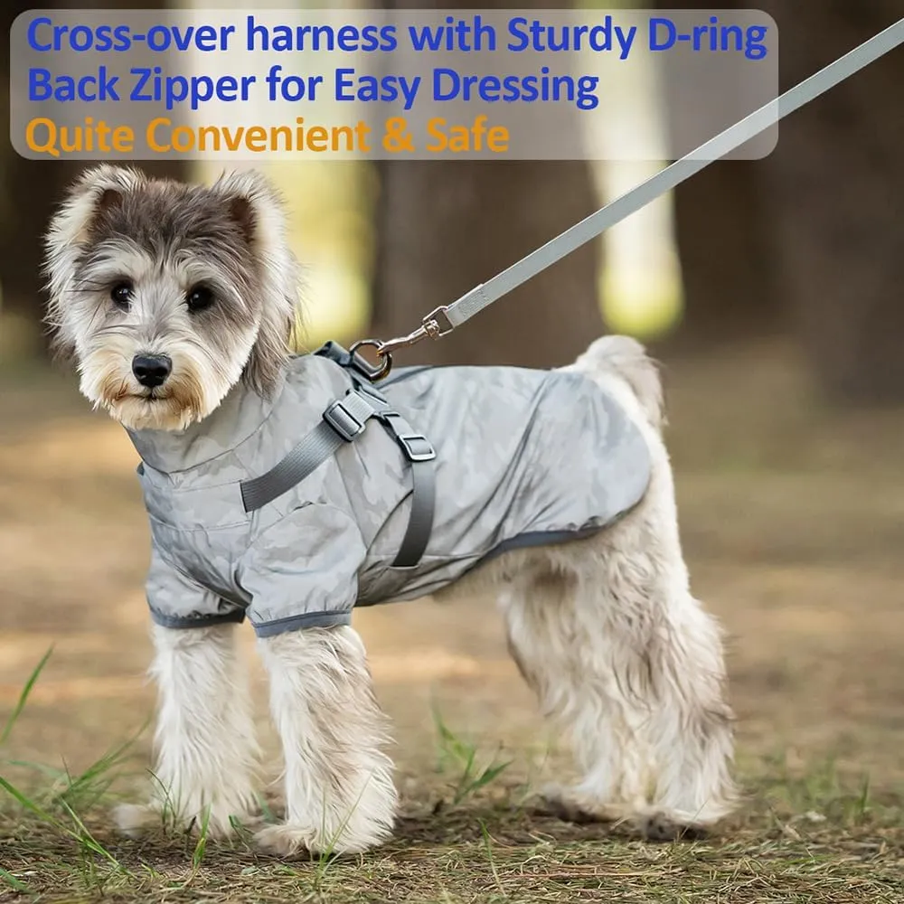 Dog Raincoat for Small Medium Dogs, Dog Rain Coat with Harness Built in, All Weather Waterproof Pet rain Jacket, Reflective Puppy Clothes (Camouflage Grey, Small)