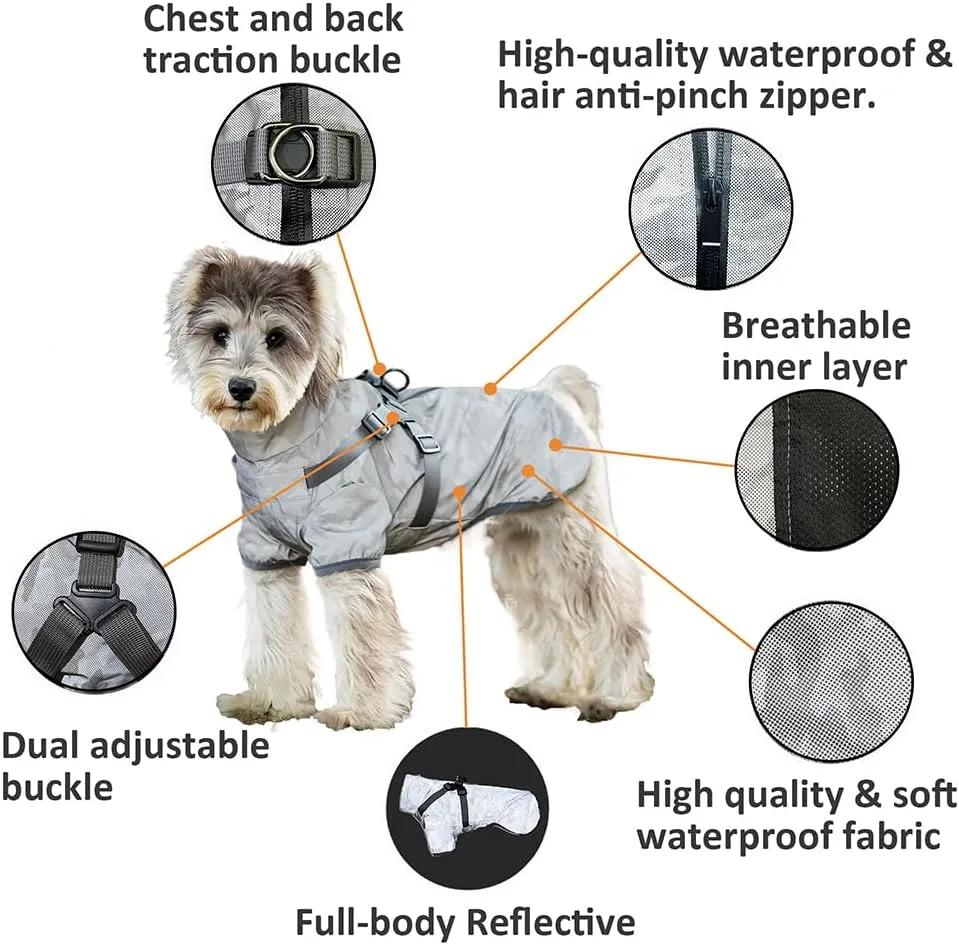 Dog Raincoat for Small Medium Dogs, Dog Rain Coat with Harness Built in, All Weather Waterproof Pet rain Jacket, Reflective Puppy Clothes (Camouflage Grey, Small)