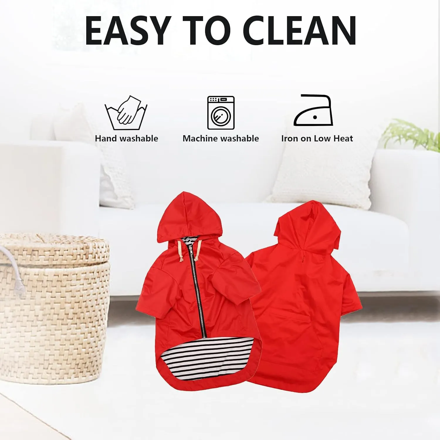 Dog Raincoat rain Jacket Raincoat Dogs Waterproof Small Medium Breeds Zip Closure Storage Pocket Harness Hole Red M