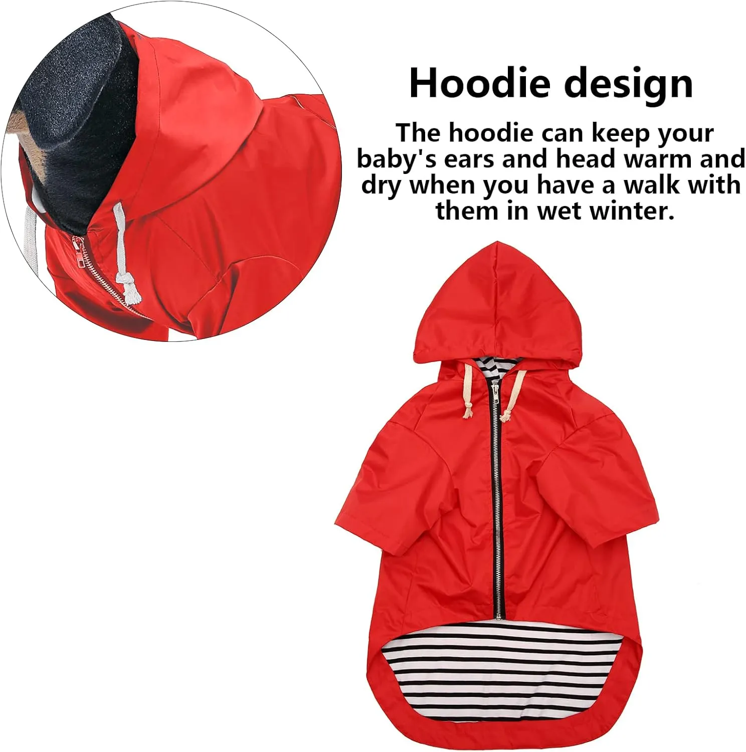 Dog Raincoat rain Jacket Raincoat Dogs Waterproof Small Medium Breeds Zip Closure Storage Pocket Harness Hole Red M