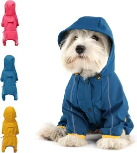 Dog Raincoat, Waterproof Dog Rain Jacket with Hood, Rain Coat with Leash Hole, Reflective Strap for Small Medium Dogs, Outdoor Adventures/Walking Lightweight Puppy (Blue,L)