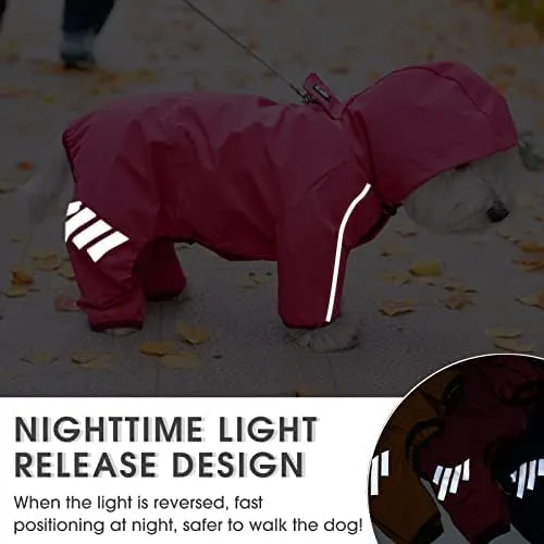 Dog Raincoat, Waterproof Dog Rain Jacket with Hood, Rain Coat with Leash Hole, Reflective Strap for Small Medium Dogs, Outdoor Adventures/Walking Lightweight PuppyPink,L