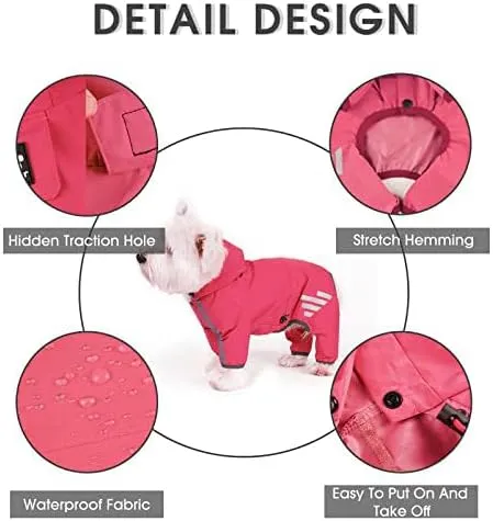 Dog Raincoat, Waterproof Dog Rain Jacket with Hood, Rain Coat with Leash Hole, Reflective Strap for Small Medium Dogs, Outdoor Adventures/Walking Lightweight PuppyPink,L