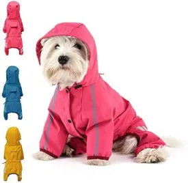 Dog Raincoat, Waterproof Dog Rain Jacket with Hood, Rain Coat with Leash Hole, Reflective Strap for Small Medium Dogs, Outdoor Adventures/Walking Lightweight PuppyPink,L