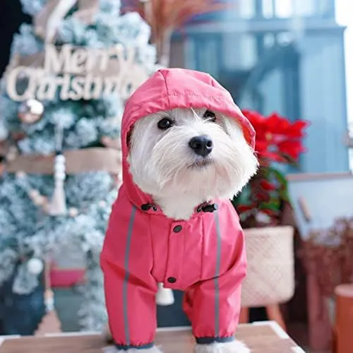 Dog Raincoat, Waterproof Dog Rain Jacket with Hood, Rain Coat with Leash Hole, Reflective Strap for Small Medium Dogs, Outdoor Adventures/Walking Lightweight PuppyPink,L
