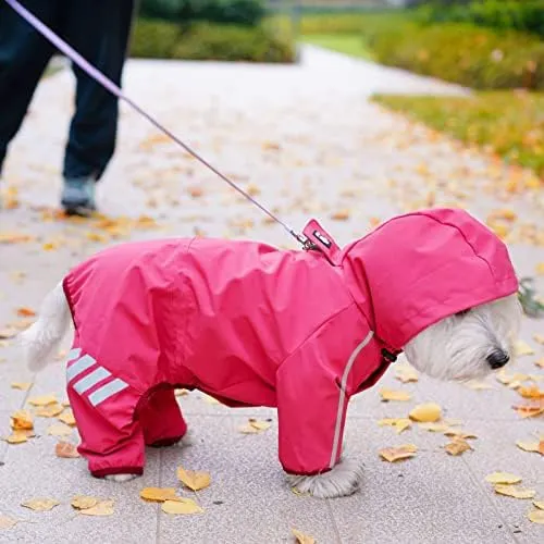 Dog Raincoat, Waterproof Dog Rain Jacket with Hood, Rain Coat with Leash Hole, Reflective Strap for Small Medium Dogs, Outdoor Adventures/Walking Lightweight PuppyPink,L