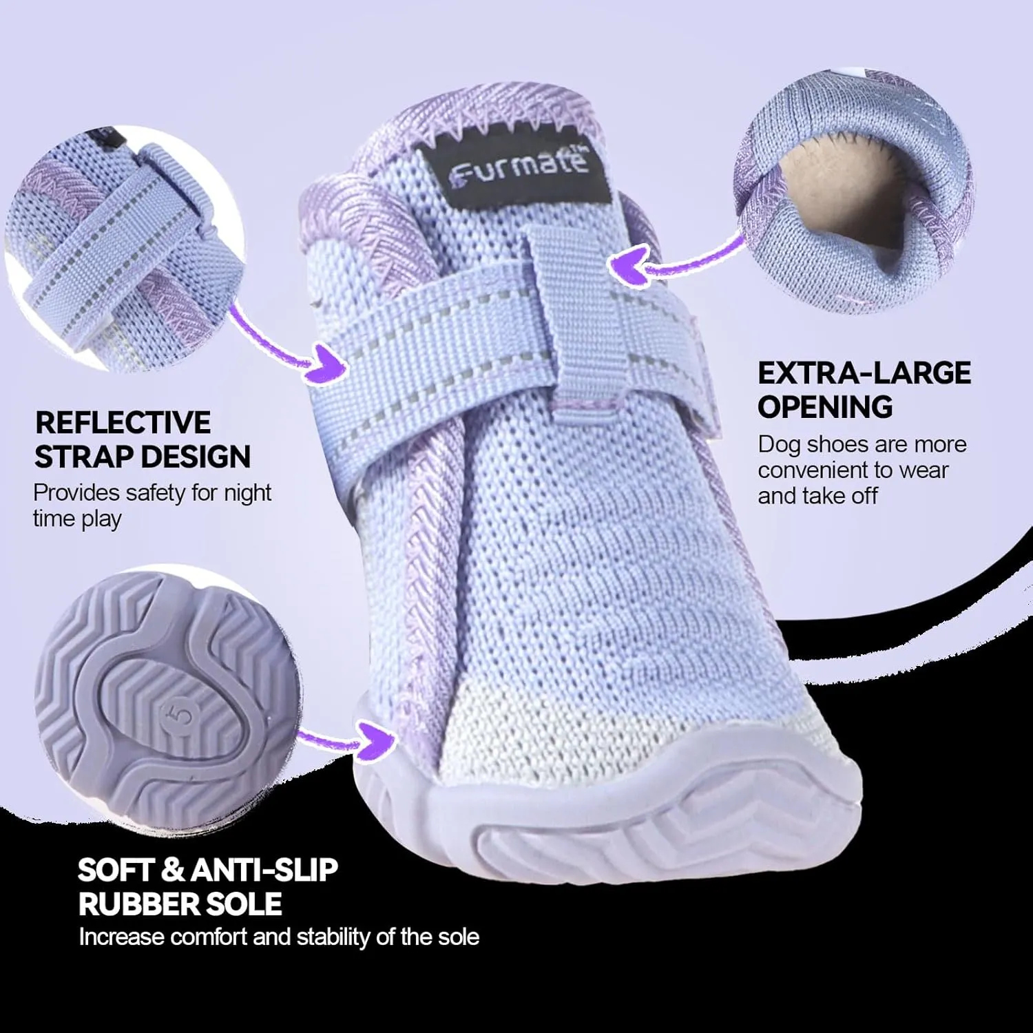 Dog Shoes for Small Dogs, Breathable Puppy Dog Boots & Paw Protectors for Summer Hot Pavement Winter Snow, Dog Booties with Reflective Strips, Anti-Slip Sole for Hardwood Floors (Purple-Size4)