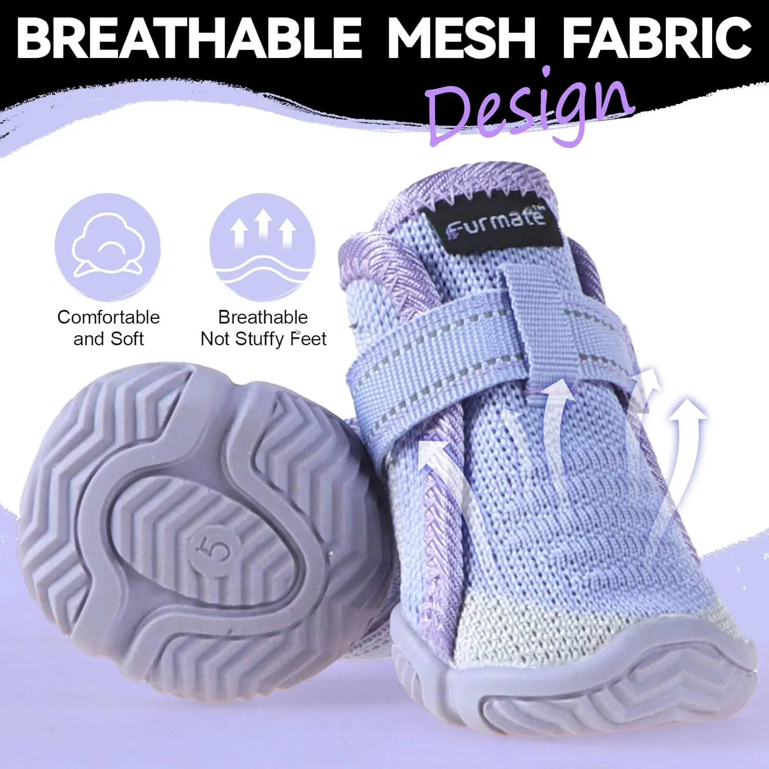 Dog Shoes for Small Dogs, Breathable Puppy Dog Boots & Paw Protectors for Summer Hot Pavement Winter Snow, Dog Booties with Reflective Strips, Anti-Slip Sole for Hardwood Floors (Purple-Size4)