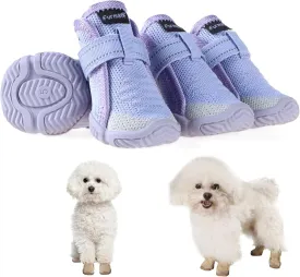 Dog Shoes for Small Dogs, Breathable Puppy Dog Boots & Paw Protectors for Summer Hot Pavement Winter Snow, Dog Booties with Reflective Strips, Anti-Slip Sole for Hardwood Floors (Purple-Size4)