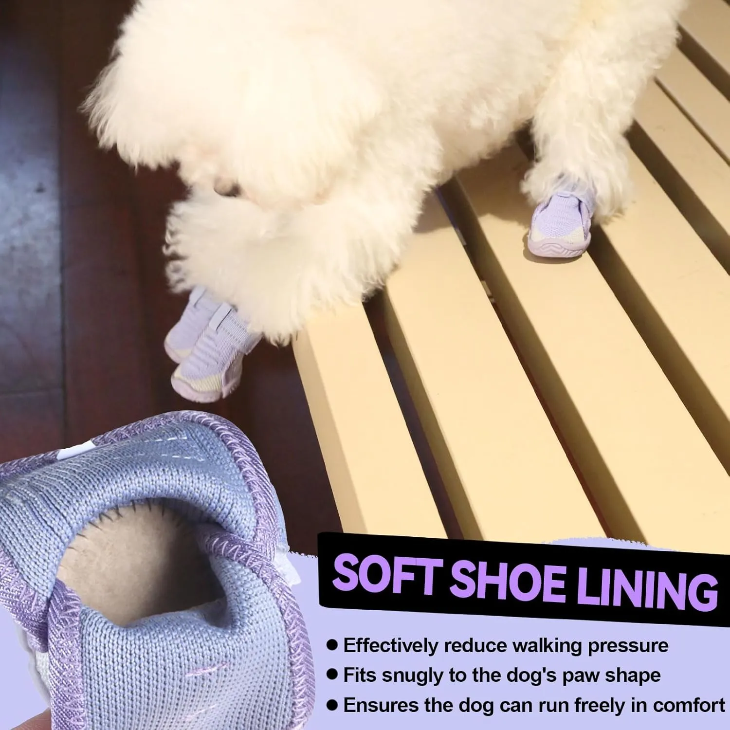 Dog Shoes for Small Dogs, Breathable Puppy Dog Boots & Paw Protectors for Summer Hot Pavement Winter Snow, Dog Booties with Reflective Strips, Anti-Slip Sole for Hardwood Floors (Purple-Size4)