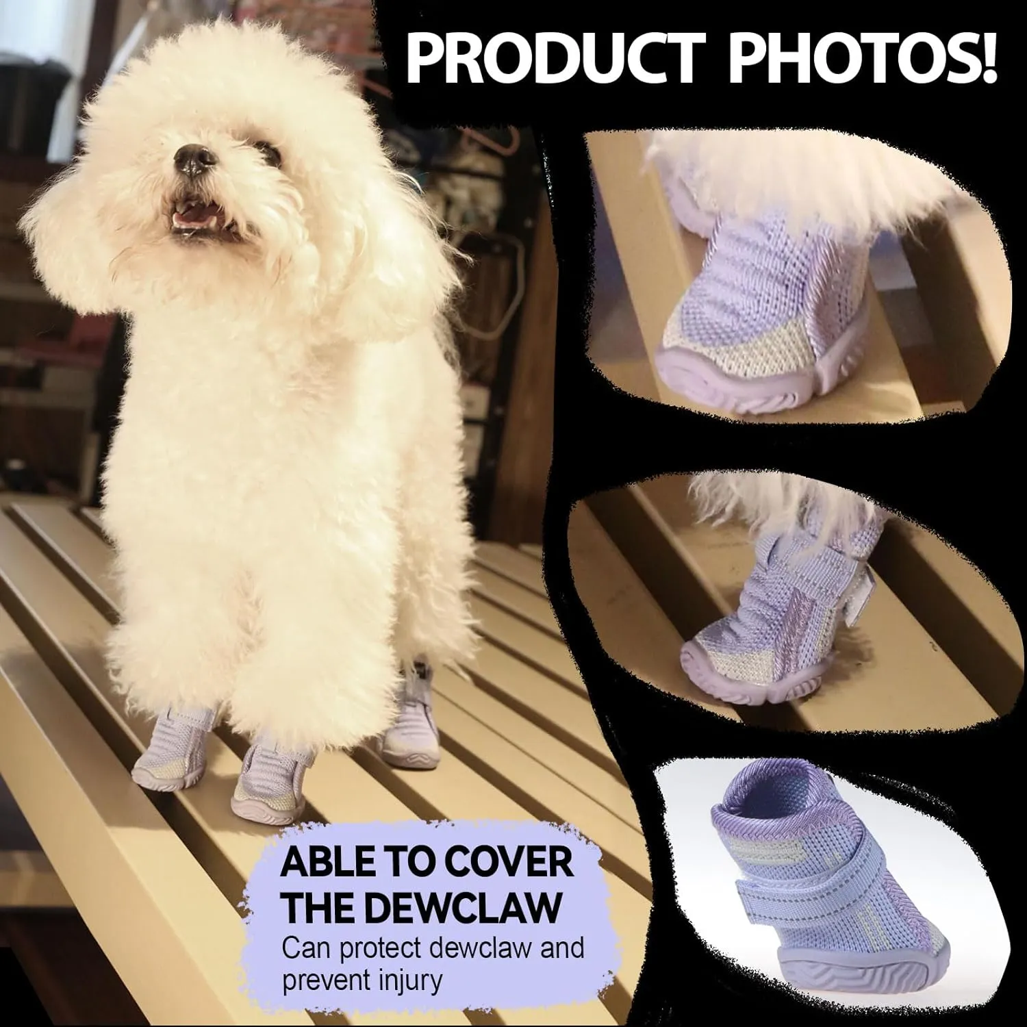 Dog Shoes for Small Dogs, Breathable Puppy Dog Boots & Paw Protectors for Summer Hot Pavement Winter Snow, Dog Booties with Reflective Strips, Anti-Slip Sole for Hardwood Floors (Purple-Size4)