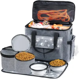 Dog Travel Bag, Airline Approved Dog Bags for Traveling, 2 Dog Food Travel Container and Collapsible Bowls, Weekend Dog Travel Bags for Supplies, Overnight Pet Travel Kit Accessories
