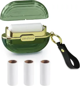 Double-Sided Travel Portable Lint Roller with Hand Strap, Reusable Mini Extra Sticky Dog Cat Pet Hair Remover, Luxury Lint Remover for Clothes Bag Dust Fuzz Fur with 4 Refills, Green