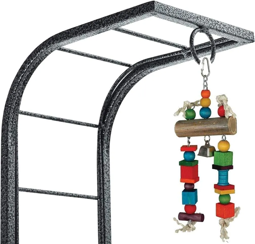 Elegant and Strong Durable Wrought Iron Parrot Bird Play Gym Ground Rolling Stand with Metal Climbing Play Ladder Easy Clean Removable Metal Pan Toy Hook Included