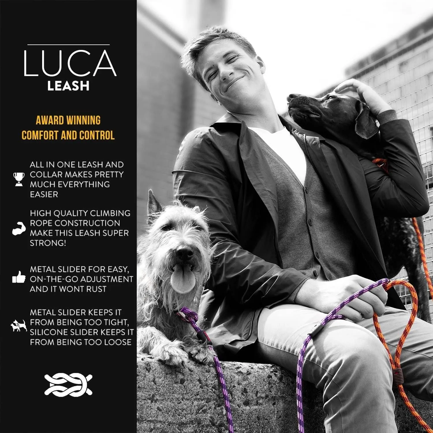 EzyDog Luca Slip Lead Dual Function Heavy Duty Rope Leash for Dogs That Pull Slip Leash & Gentle Lead Head Halter, Small (5.5ft x .23', Black)