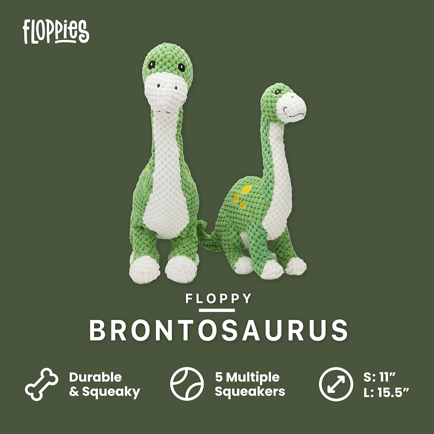 fabdog Floppies Plush Dog Toy - Cute & Durable Squeaky Dog Toys - Best Squeak Toy for Puppies and All Breeds | Ideal Pet Gift| Large Brontosaurus