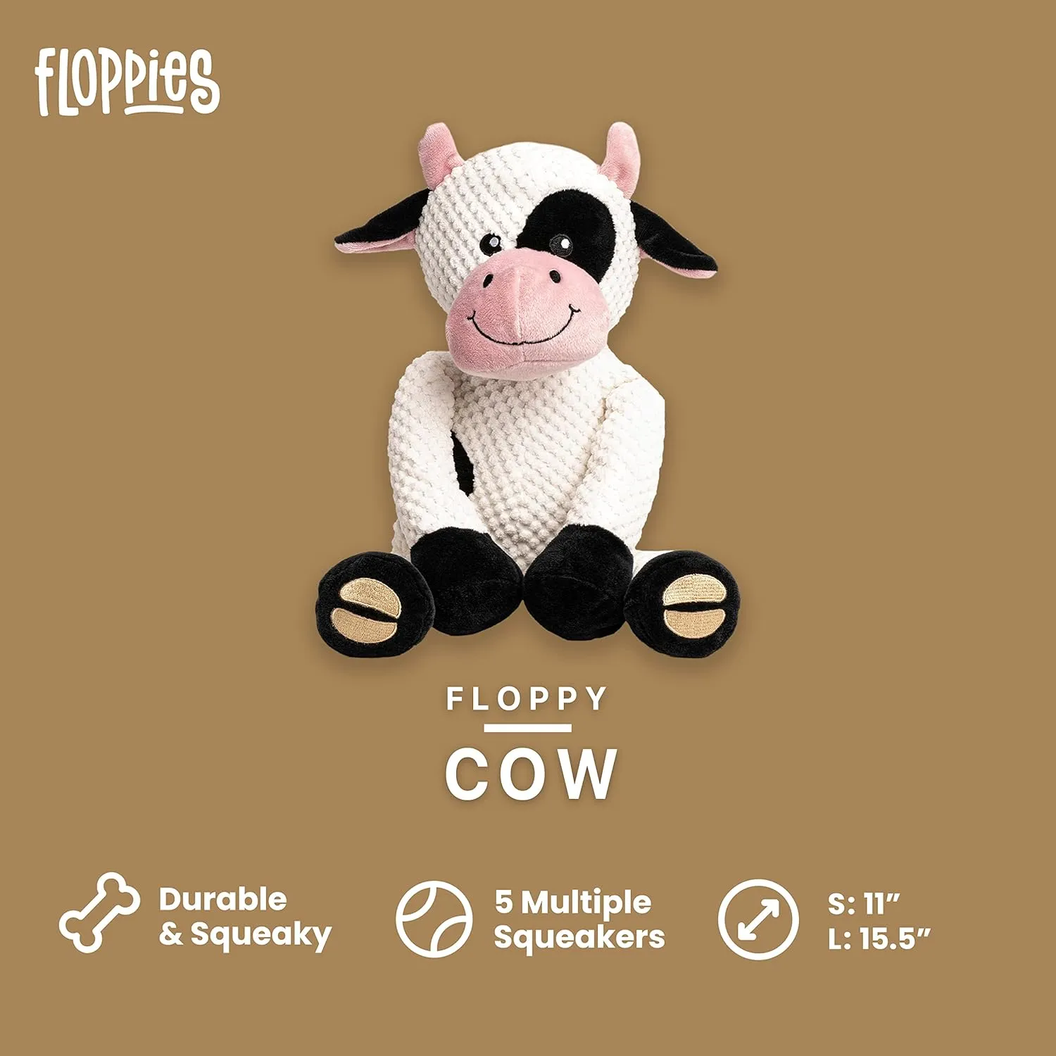 fabdog Floppies Plush Dog Toy - Cute & Durable Squeaky Dog Toys - Best Squeak Toy for Puppies and All Breeds | Ideal Pet Gift| Large Cow