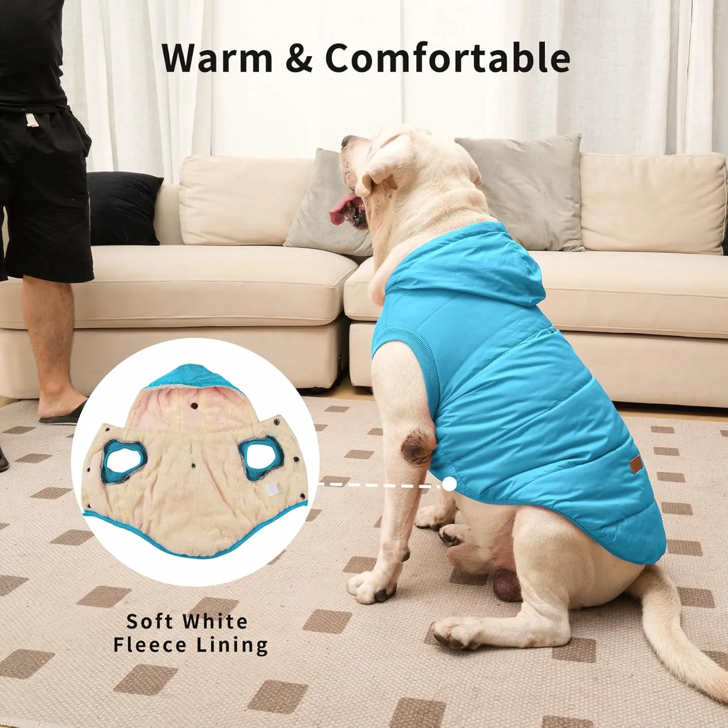 Fleece Lining Extra Warm Dog Hoodie in Winter for Large Dogs Jacket Pet Coats with Hooded,Light Blue XXXL