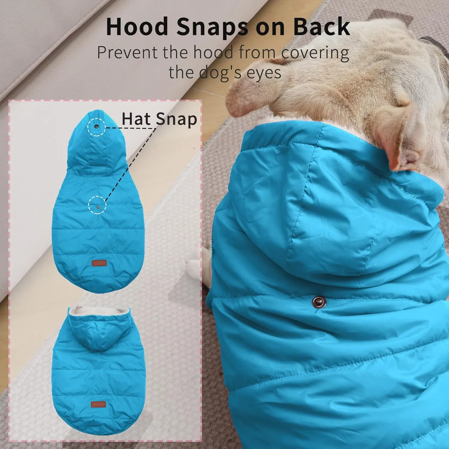 Fleece Lining Extra Warm Dog Hoodie in Winter for Large Dogs Jacket Pet Coats with Hooded,Light Blue XXXL