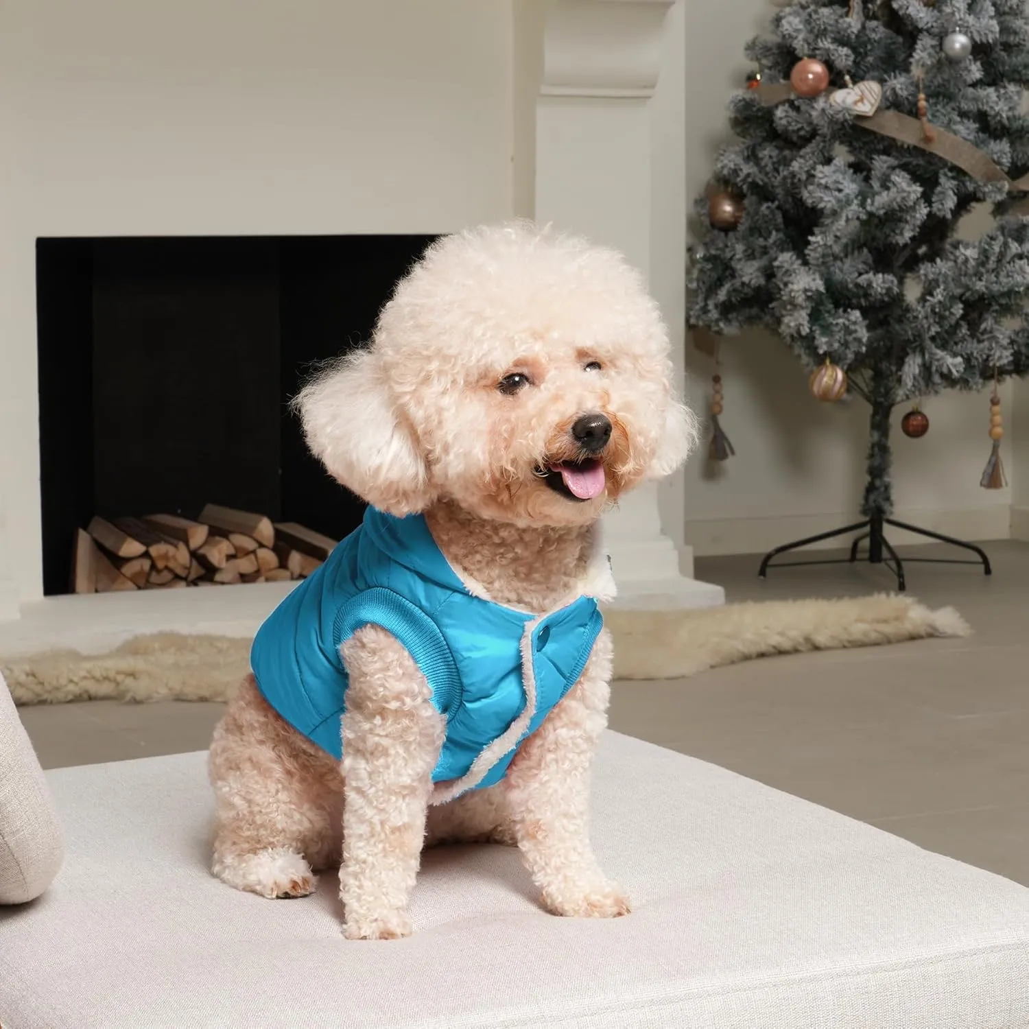 Fleece Lining Extra Warm Dog Hoodie in Winter for Large Dogs Jacket Pet Coats with Hooded,Light Blue XXXL