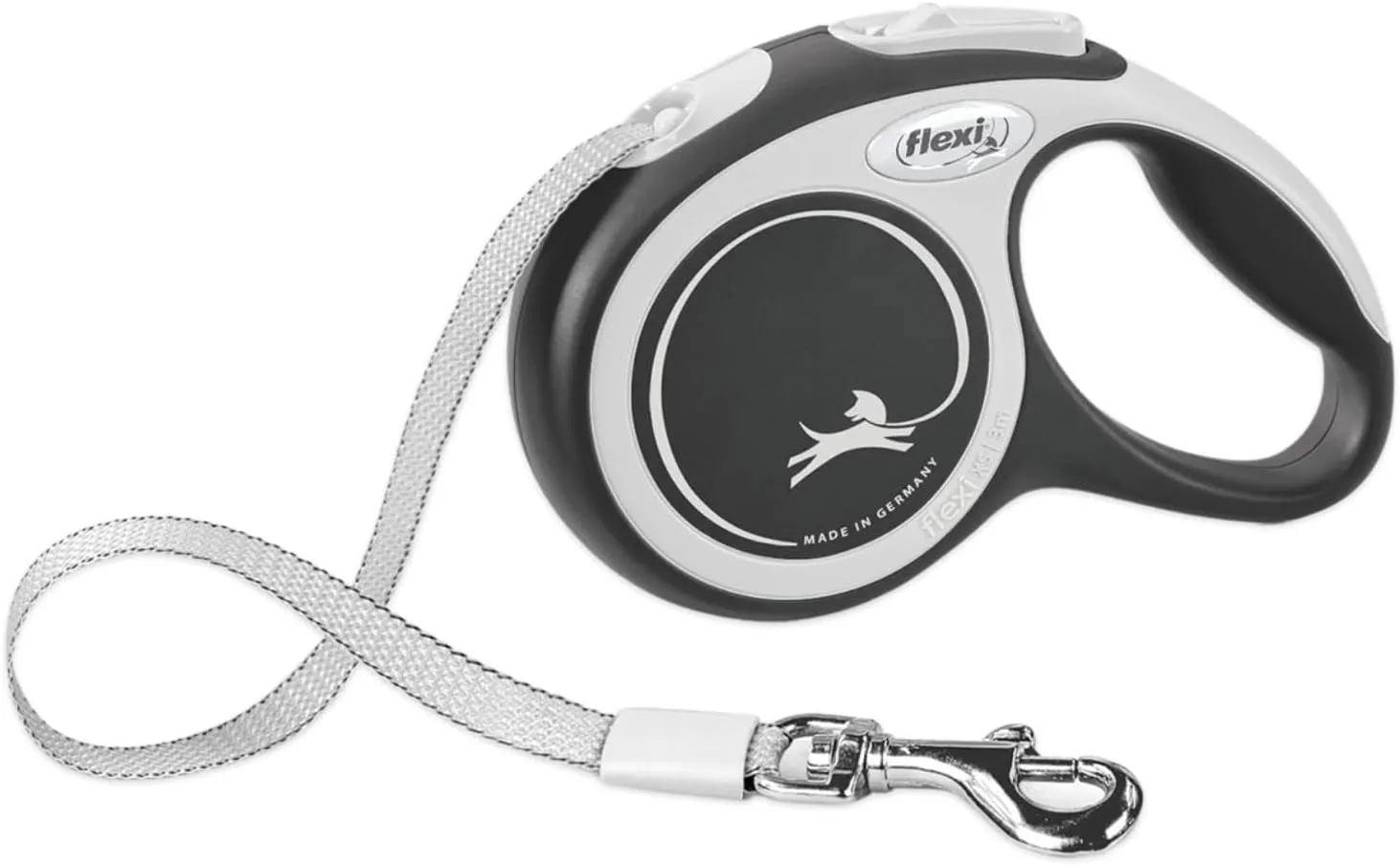Flexi New Comfort Retractable Dog Leash (Tape), Ergonomic, Durable and Tangle Free Pet Walking Leash for Dogs Up to 26 lbs, 10 ft, Extra Small, Grey/Black