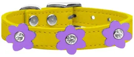 Flower Leather Collar Yellow With Lavender Flowers Size 16