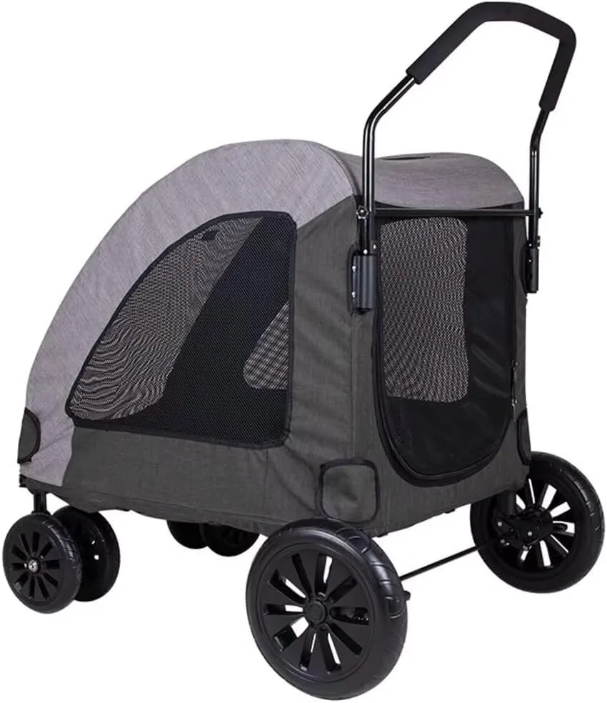 Folding pet Stroller cart for Large Dog,Cabin with Front and Back mesh Door,top mesh Window,Swivel Front Wheel,Rear Wheel with Foot Brakes,Push Trolley pram