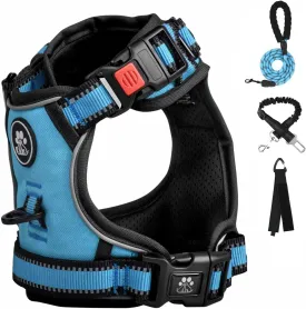 FURRYFECTION Dog Harness | No Pull Dog Harness | Reflective Oxford | Padded Handle | 4 Adjustable Straps | 2 Leash Clips | No Choke Pet Vest Harness for Small Medium Large Dogs | Blue | L