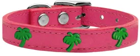 Green Palm Tree Widget Genuine Leather Dog Collar Pink 16