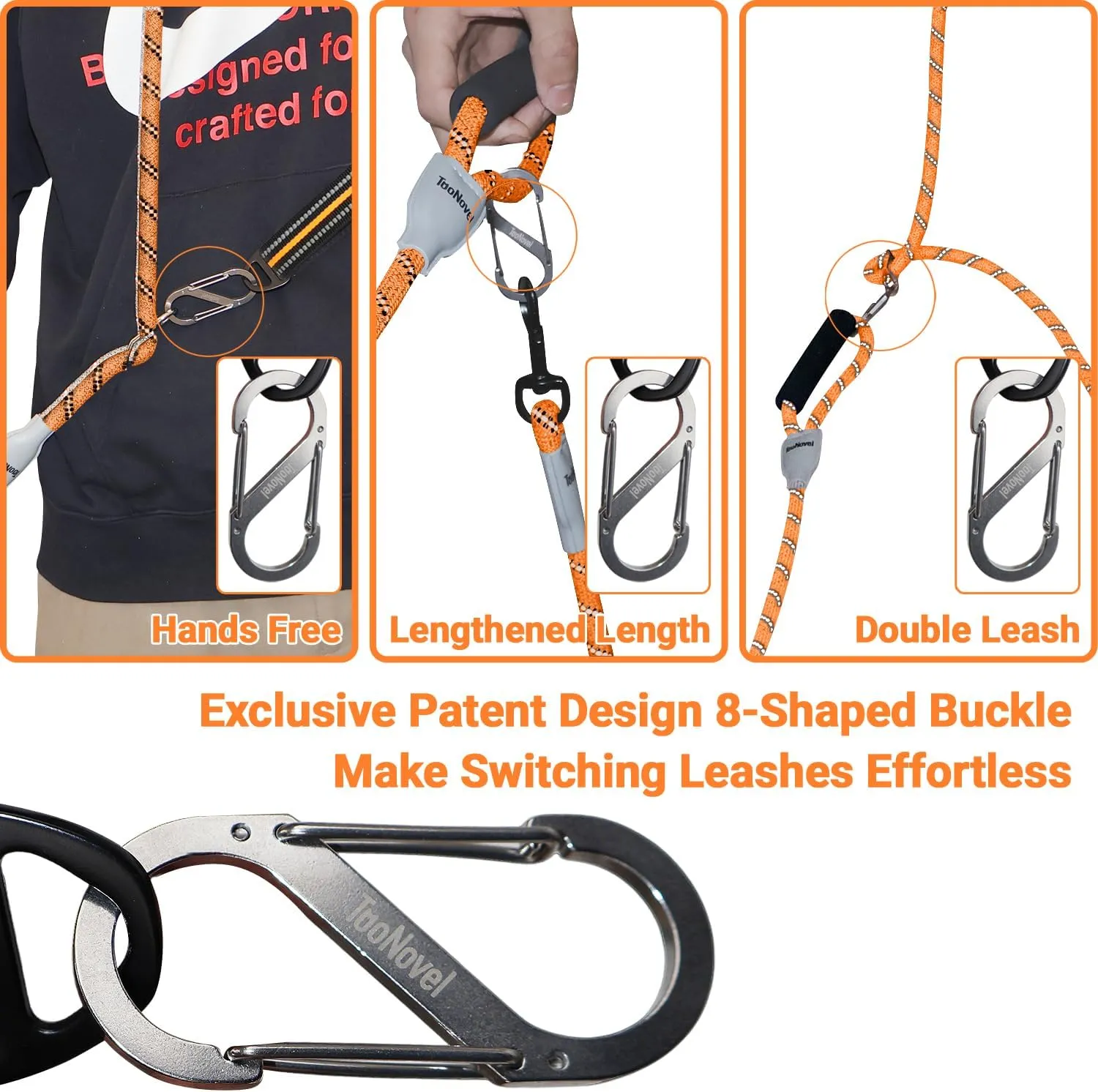 Hands Free Dog Leash, 7 in 1 Multifunctional Reflective Dog Leash, Two Dog Leash No Tangle, Crossbody or Double Dog Multifunction Leash for Medium Large Dogs, Detachable Short Dog Leash (Orange)