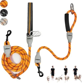 Hands Free Dog Leash, 7 in 1 Multifunctional Reflective Dog Leash, Two Dog Leash No Tangle, Crossbody or Double Dog Multifunction Leash for Medium Large Dogs, Detachable Short Dog Leash (Orange)