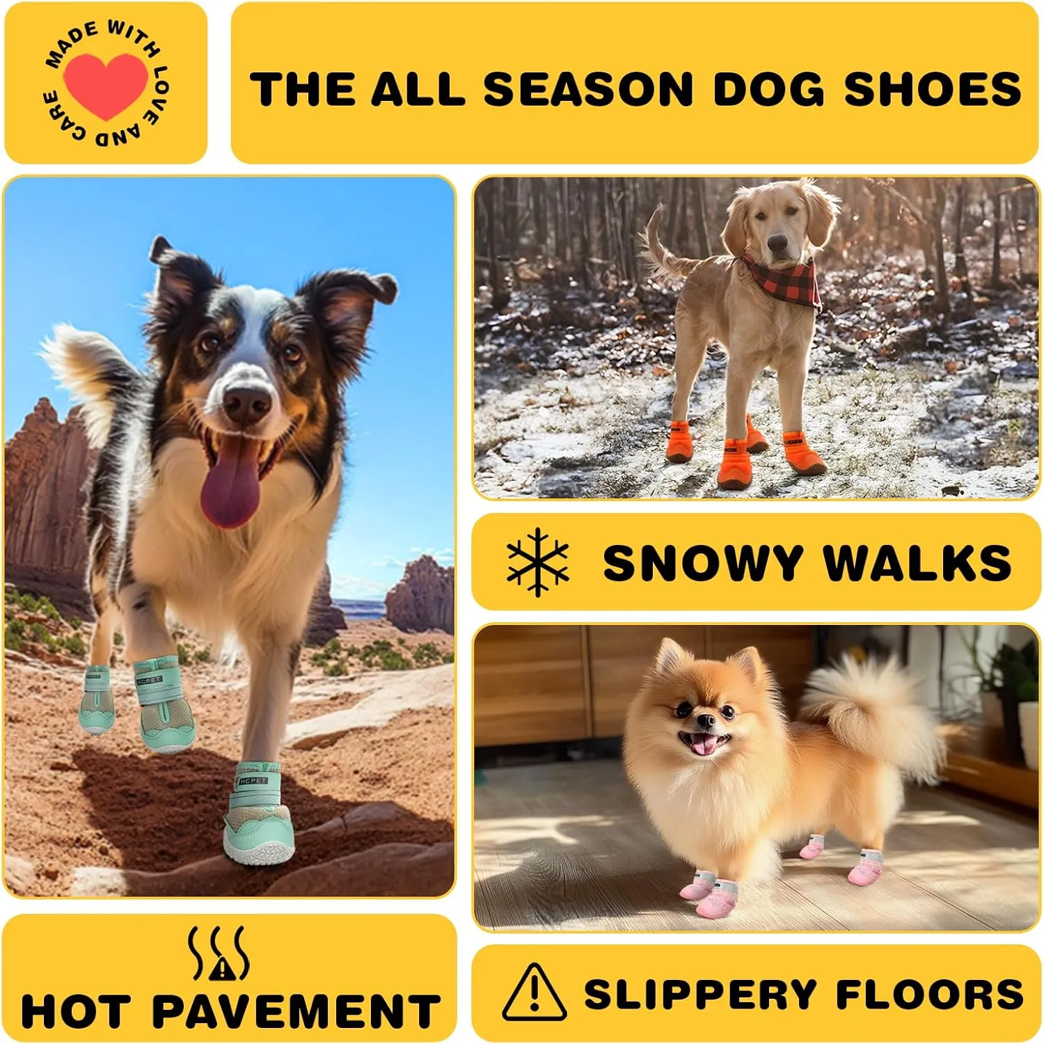 Hcpet Dog Shoes for Large Dogs, Waterproof Dog Booties for Small Medium Dogs, Anti-Slip Dog Boots & Paw Protectors for Hot Pavement Winter Snow Hiking with Reflective Straps Khaki Size 8