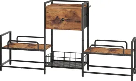 HOOBRO Raised Dog Bowl Stand with 2 Feeding Stations, Elevated Pet Feeding Station with Storage and 2 Hooks, 3-Height Adjustable, for Large Medium Small Dogs, Rustic Brown BF23PO03