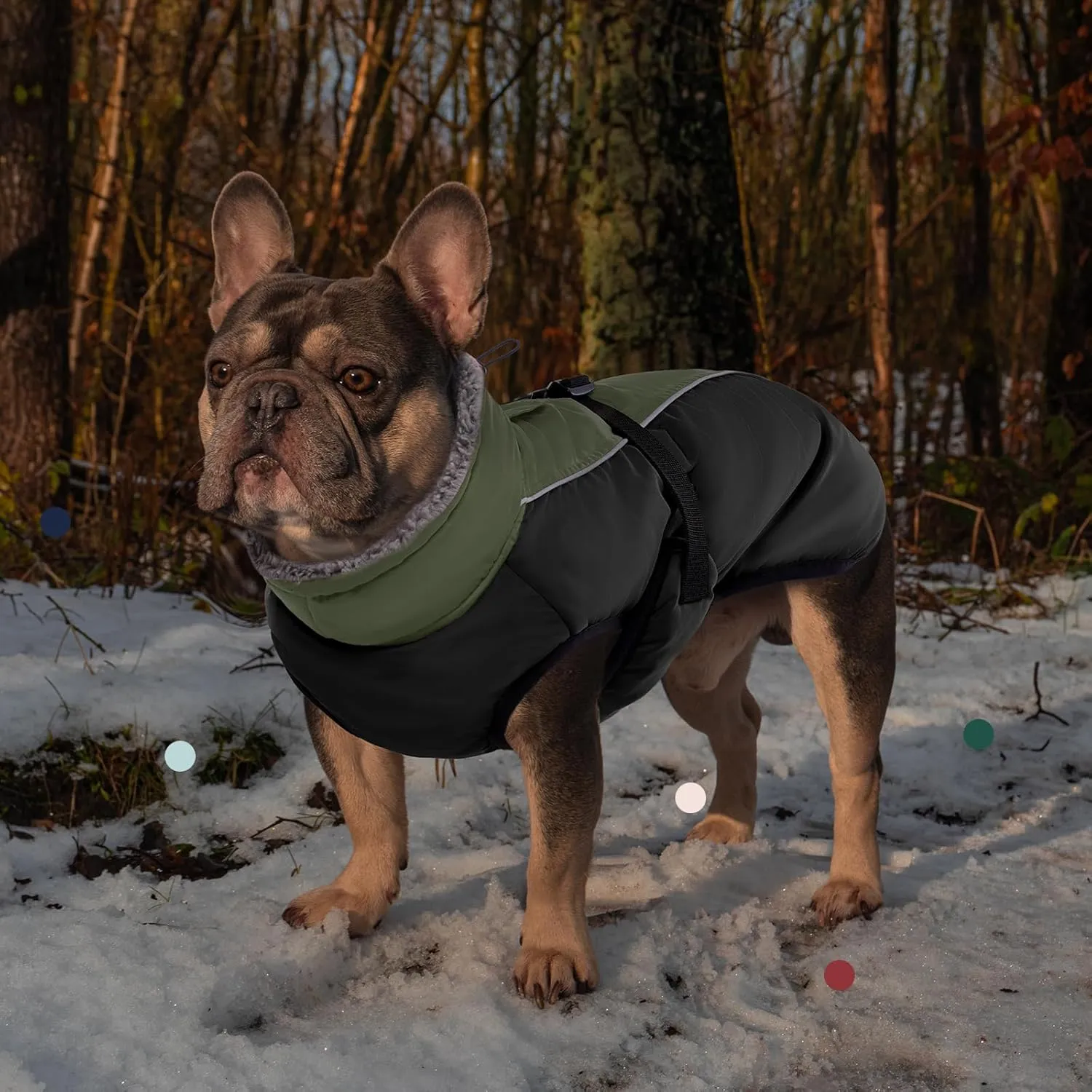 IECOii Extra Warm Dog Coat Reflective Adjustable Jacket Winter with Buckle Fleece Turtleneck for Cold Weather Soft Small Medium Dogs, Army Green, XXX-Large
