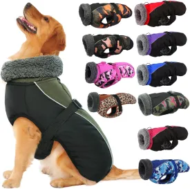 IECOii Extra Warm Dog Coat Reflective Adjustable Jacket Winter with Buckle Fleece Turtleneck for Cold Weather Soft Small Medium Dogs, Army Green, XXX-Large