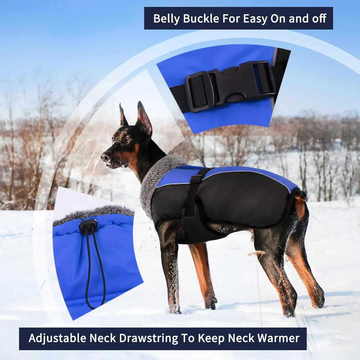 IECOii Extra Warm Reflective Adjustable Dog Jacket - Winter Coat with Buckle & Fleece Turtleneck for Small to Extra Large Dogs