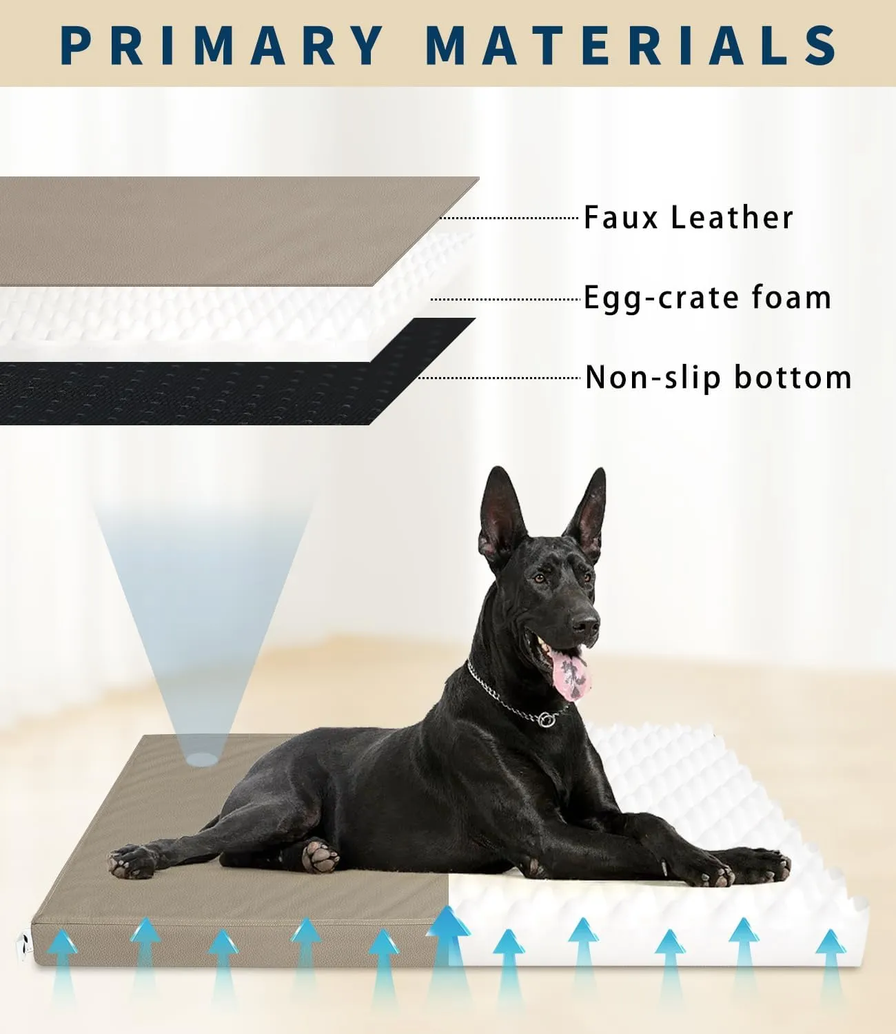 Leather XL Dog Bed, Waterproof Hair Resistant Dog Beds with Washable Covers, Orthopedic Egg Crate Foam Pet Bed
