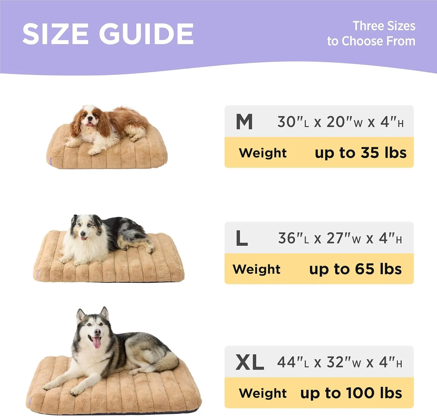 Lesure Cute Orthopedic Dog Bed Large Sized Dog, Waterproof Chic Flat Pet Beds with Removable Washable Cover, Fuzzy Thick Egg Crate Foam Pet Mat for Indoor Use (36" x 27", Beige)