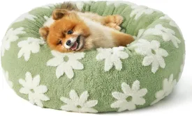 Lesure Small Dog and Cat Bed - Round Calming Beds, Cute Modern Design with Jacquard Shaggy Plush, Anti-Slip Bottom, 23 Inch, Green