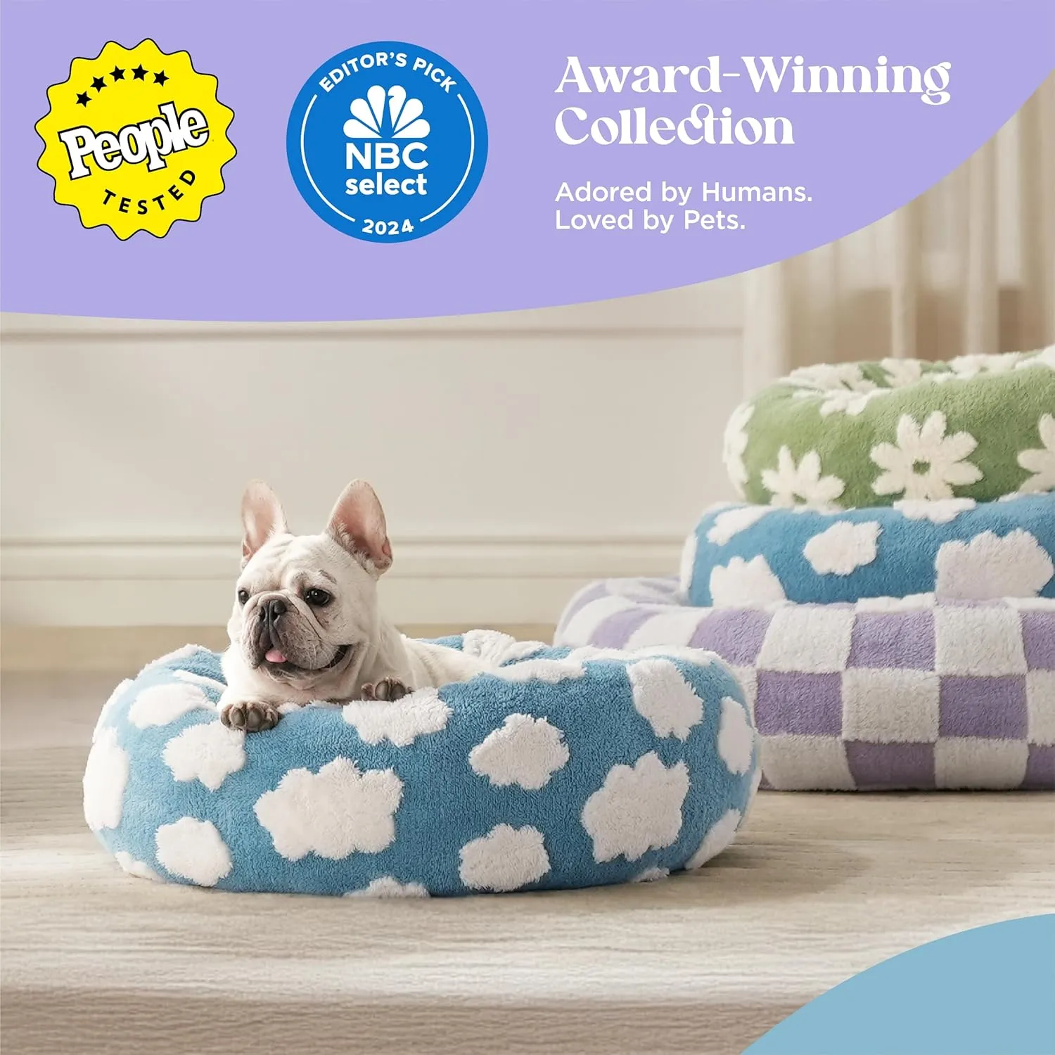 Lesure Small Dog and Cat Bed - Round Calming Beds, Cute Modern Design with Jacquard Shaggy Plush, Anti-Slip Bottom, 23 Inch, Green