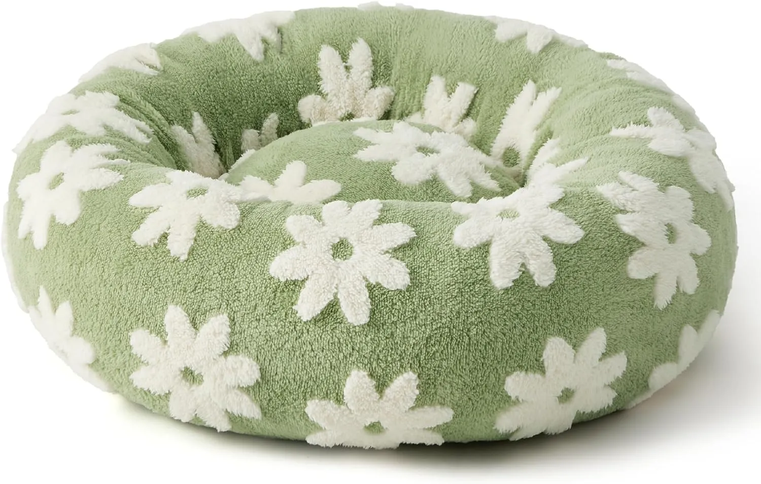 Lesure Small Dog and Cat Bed - Round Calming Beds, Cute Modern Design with Jacquard Shaggy Plush, Anti-Slip Bottom, 23 Inch, Green