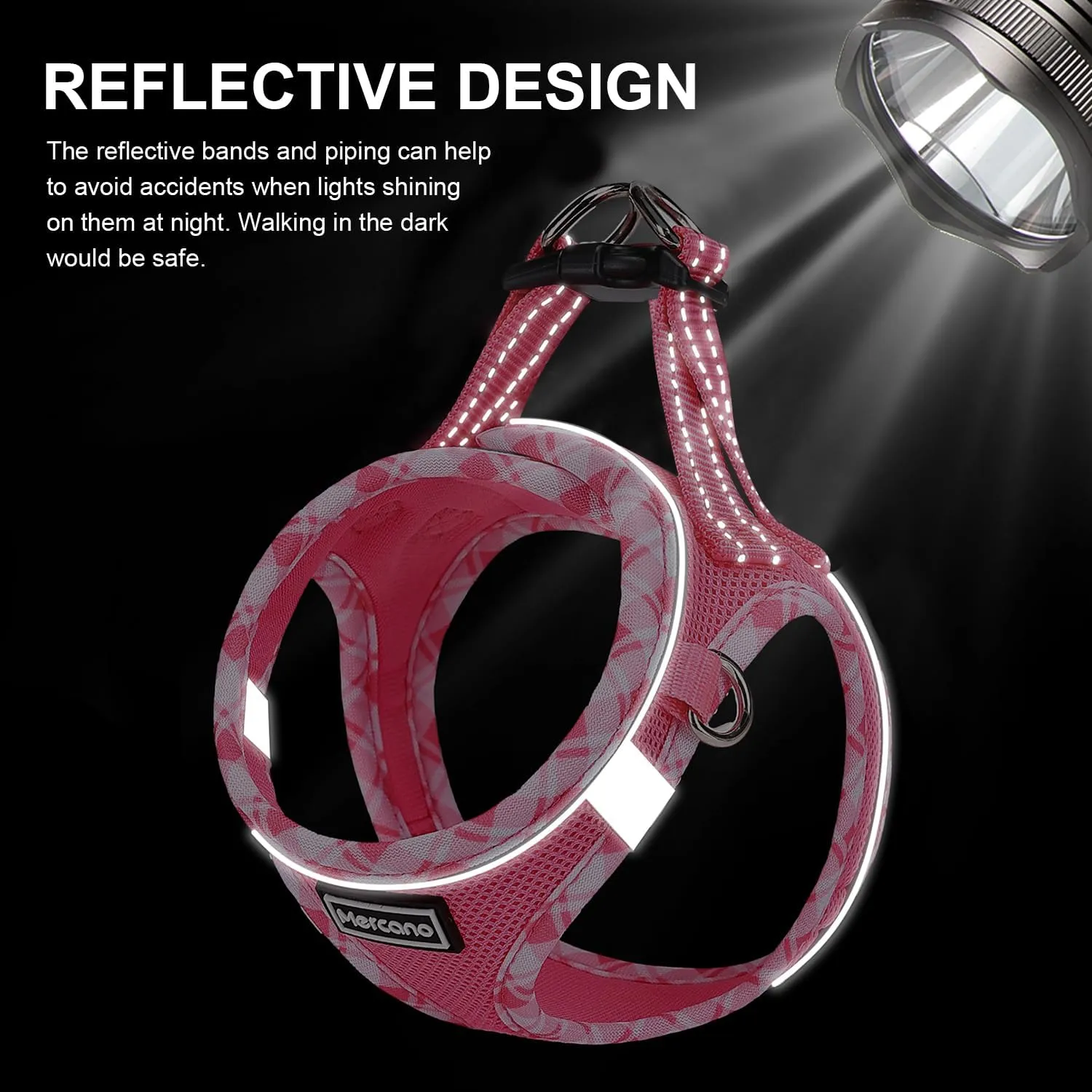 Mercano Soft Mesh Dog Harness and Leash Set, No-Chock Step-in Reflective Breathable Lightweight Easy Walk Vest Harnesses with Safety Buckle for Small Dogs, Cats (M, Fuchsia)