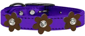 Metallic Flower Leather Collar Metallic Purple With Bronze Flowers Size 24