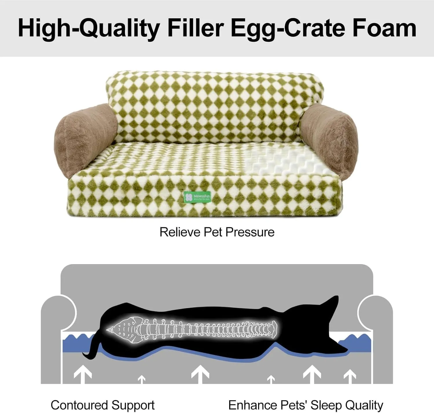 MEWOOFUN 34.6" Orthopedic Dog Bed Sofa for Small Medium Dogs, Egg- Foam Dog Couch with Removable Washable Cover and Non-Slip Bottom (Large, Green)
