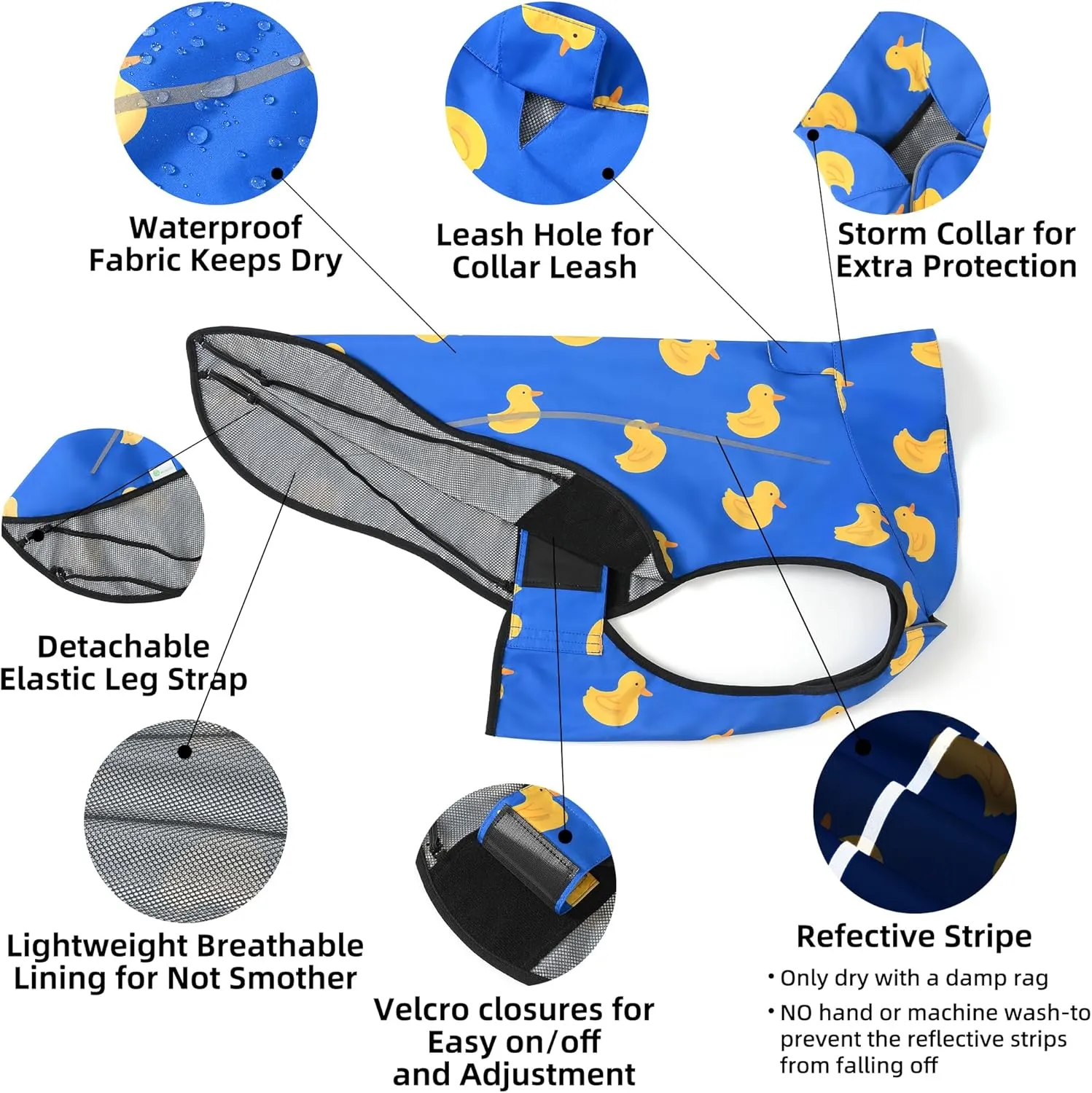 Mile High Life Dog Raincoat, Adjustable Waterproof Reflective Rain Jacket for Small Medium Large Dogs, Lightweight Breathable Pet Rain Coat with Leash Hole(Blue Duck,L Chest 32-40")